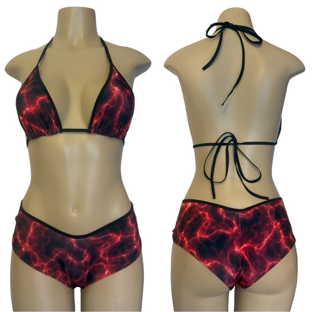 Vibrant Red and Black Bikini Set